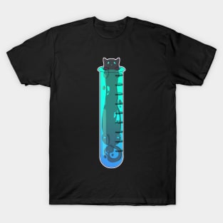 Space Cat - Alien in Test Tube Blue Green T-Shirt